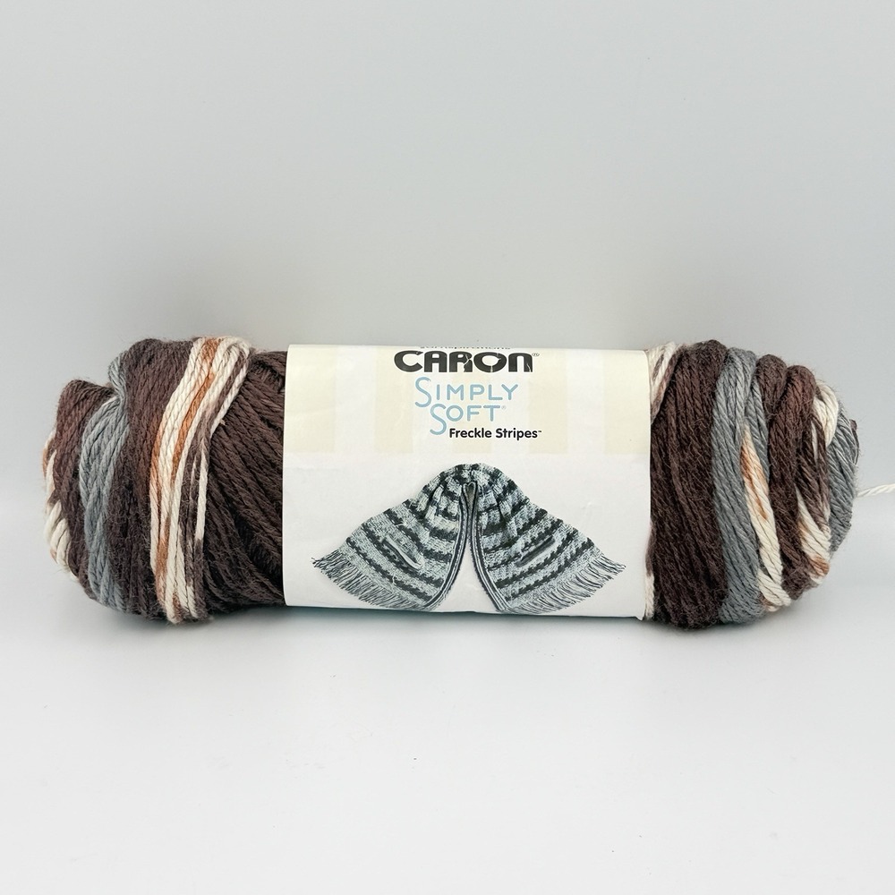 Caron Simply Soft Freckle Stripes Yarn Sienna Brown Gray Variegated 5oz